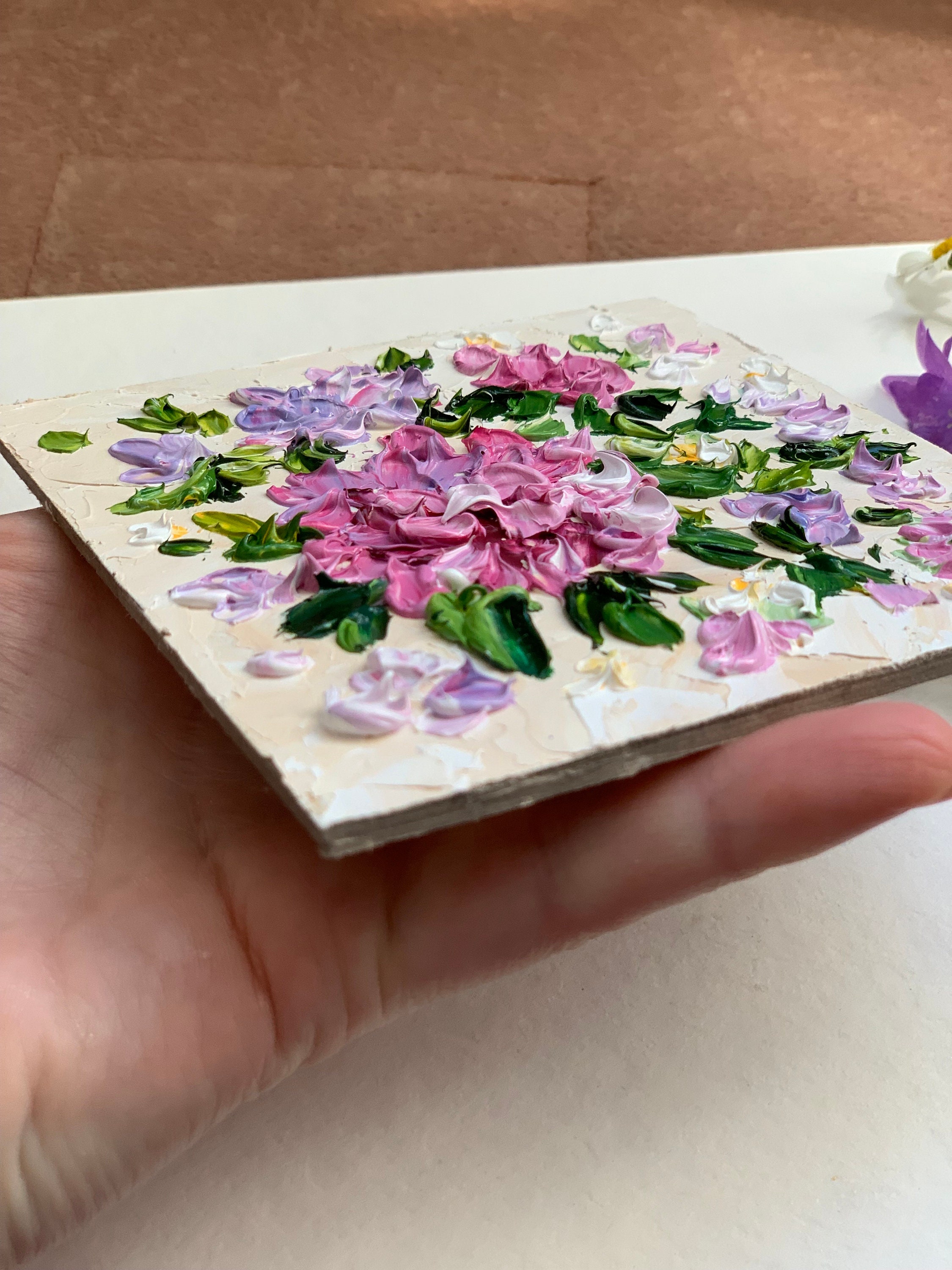 Hydrangea Flowers Art Small Floral Painting Original 3d Oil Artwork 4 X ...