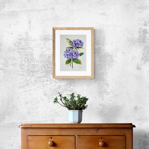 Hydrangea Watercolor Painting Blue Hydrangeas Art Floral Botanical Art Flowers Original Wall Art 14 by 10 inches image 5