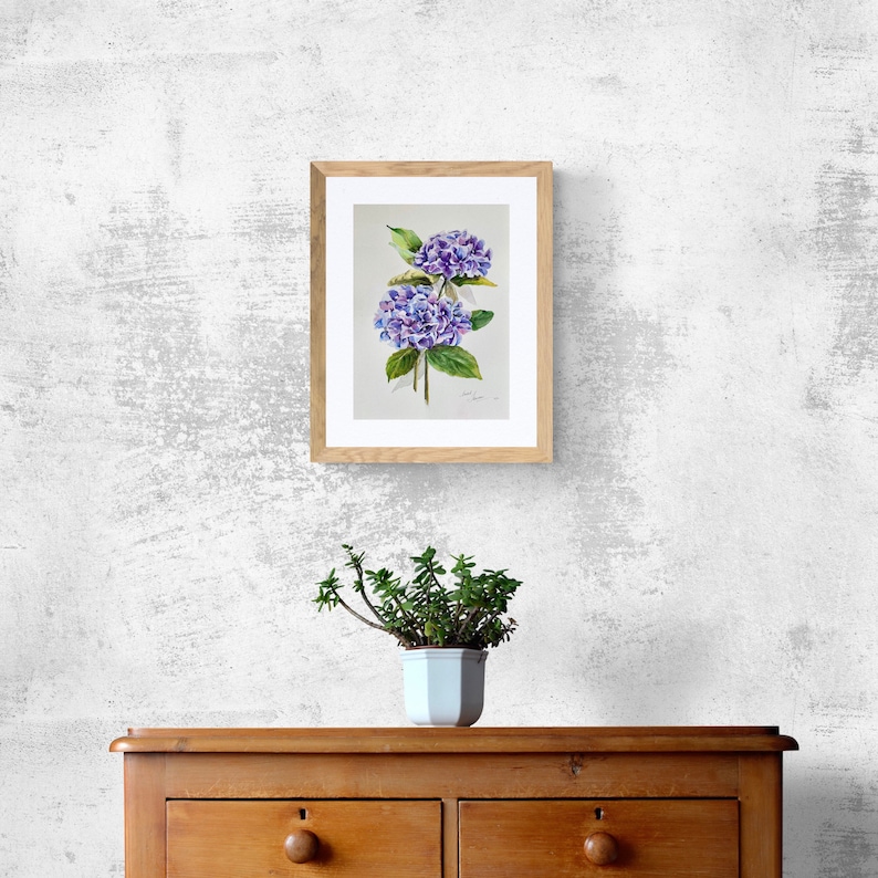 Hydrangea Watercolor Painting Blue Hydrangeas Art Floral Botanical Art Flowers Original Wall Art 14 by 10 inches image 5