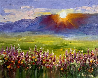 Breckenridge Landscape Painting Colorado Wildflowers Art Sunset Mountain Painting 8 by 10 inches by Liubov Ivasiuk