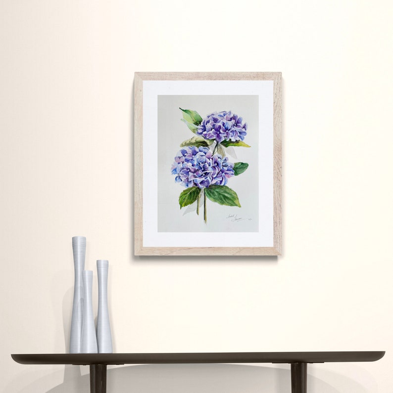 Hydrangea Watercolor Painting Blue Hydrangeas Art Floral Botanical Art Flowers Original Wall Art 14 by 10 inches image 6