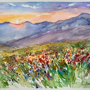 Wildflowers Scenery Painting Colorado Mountain Art Watercolor Landscape Painting Original Wall Art