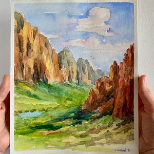 Zion Canyon Painting National Park Watercolor Art Original Wall Art 10 by 8 inches