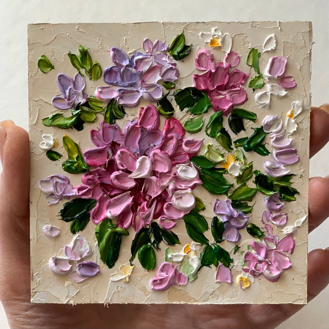 Hydrangea Flowers Art Small Floral Painting Original 3d Oil Artwork 4 X ...