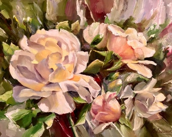 Peony flowers painting Large floral artwork Original oil painting White Peonies Canvas 20 x 27 inches