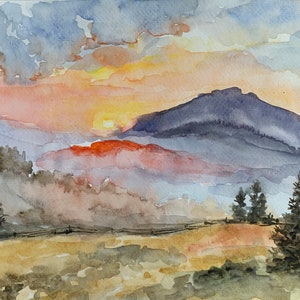 Pittura ad acquerello di montagna Ouray Colorado Art Original Landscape Painting Camping Wall Art