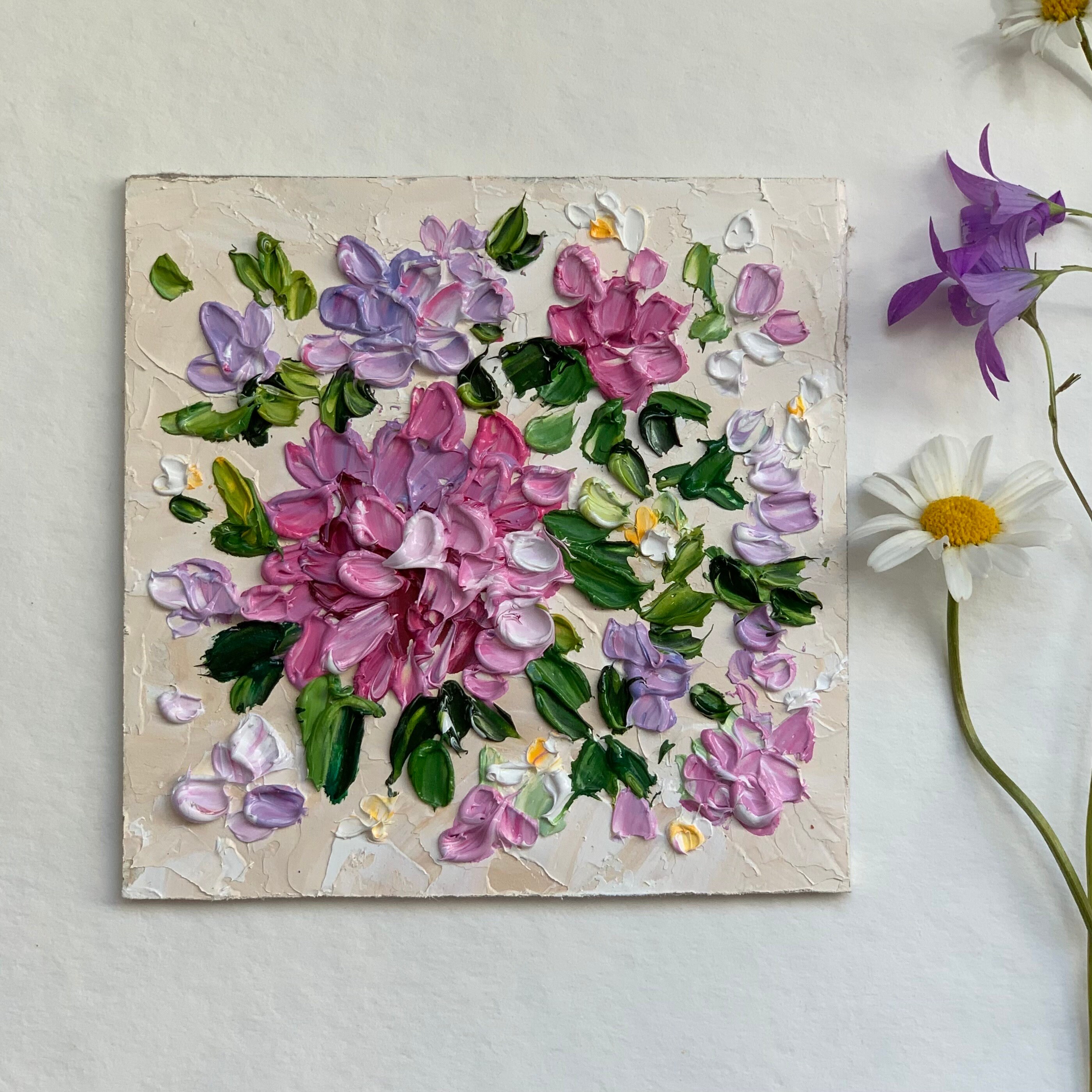 Hydrangea Flowers Art Small Floral Painting Original 3d Oil