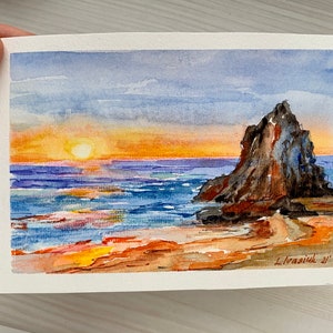 Havaí praia pintura ilha tropical arte marítima aquarela arte pequena pintura original 4 por 6 polegadas