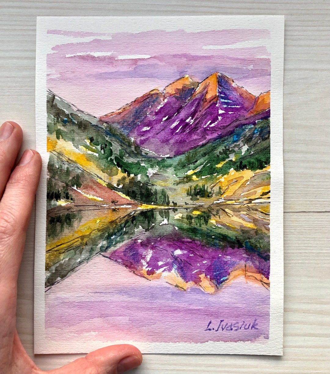 Colorado Watercolor Landscape Painting Maroon Lake Colorado Etsy