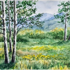Birch trees painting Colorado Landscape Art Aspen Forest Wall Art 9 by 12 inches  Original Watercolor Artwork