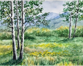 Birch trees painting Colorado Landscape Art Aspen Forest Wall Art 9 by 12 inches  Original Watercolor Artwork