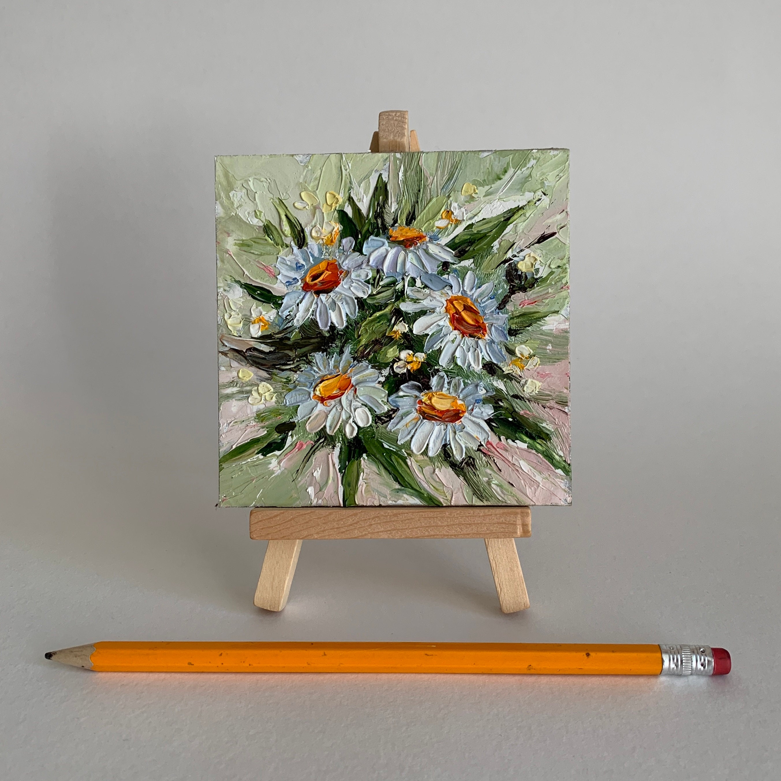 Daisy Flowers Painting Miniature Floral Art Small 3d Oil Painting 4 by ...