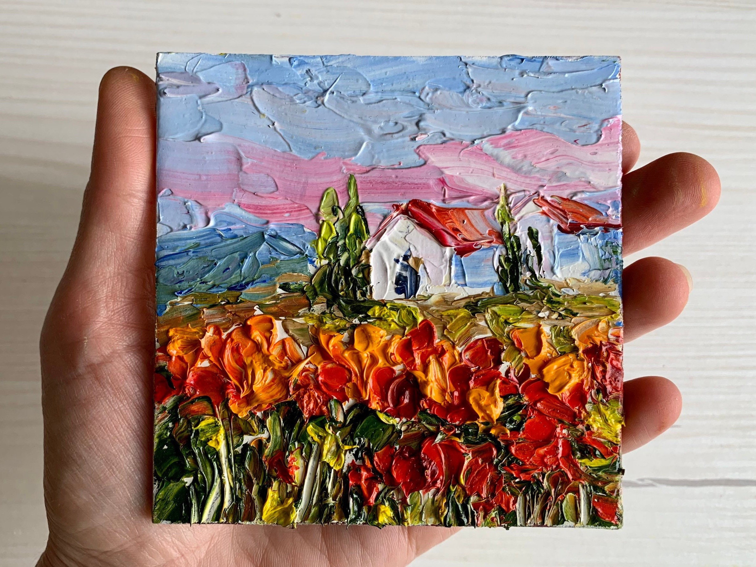 Tuscany Painting Poppy Original Impasto Art Italy Landscape Wall Art by ...