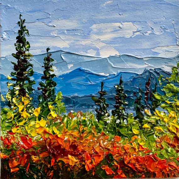 Colorado landscape painting National Park art Small 3d oil painting Original Impasto Art 4 x 4 inches