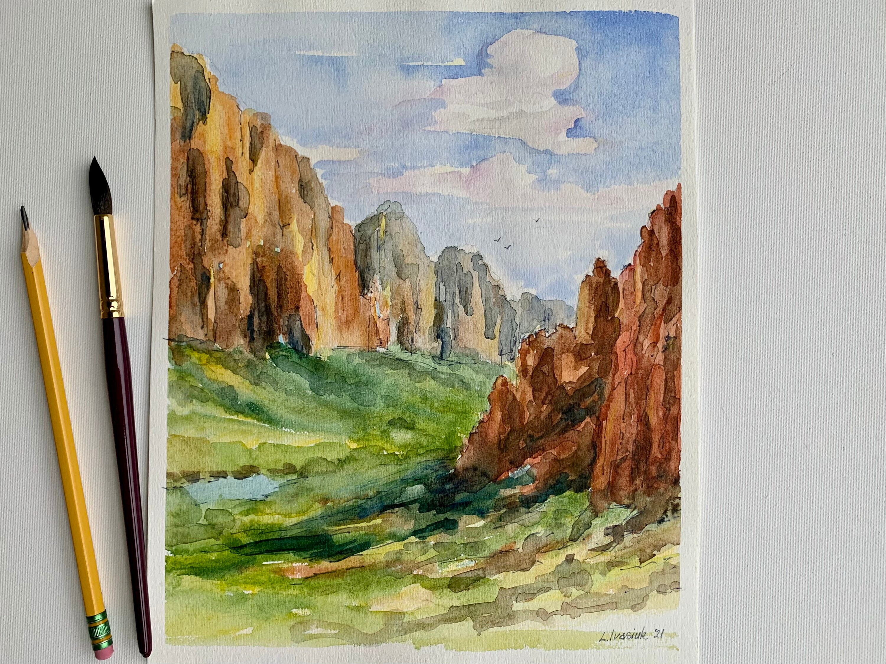 Zion Canyon Painting National Park Watercolor Art Original Wall