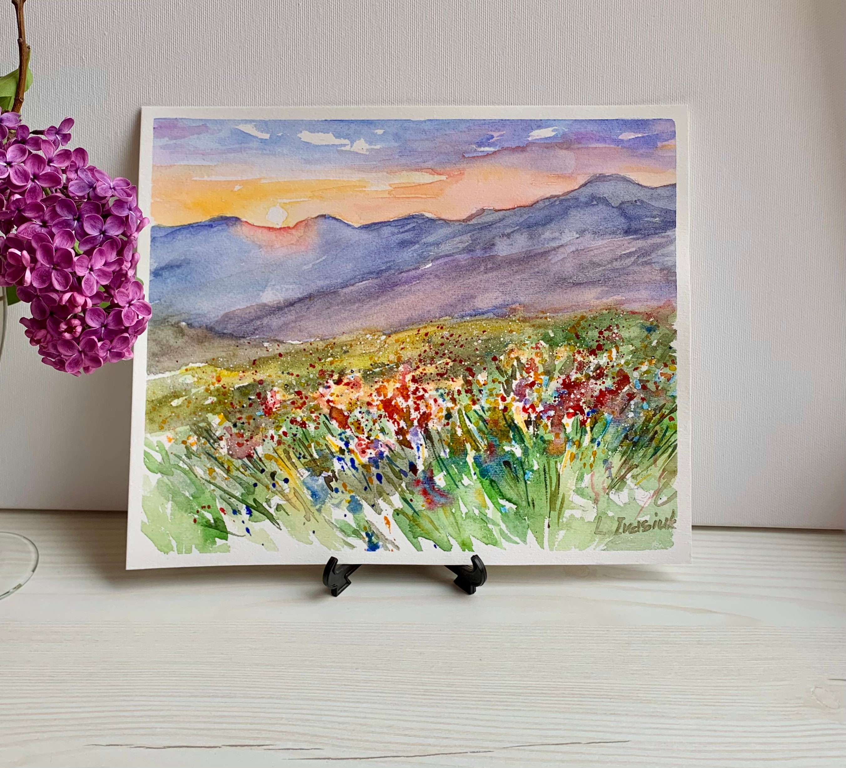 Wildflowers Scenery Painting Colorado Mountain Art Watercolor Landscape ...