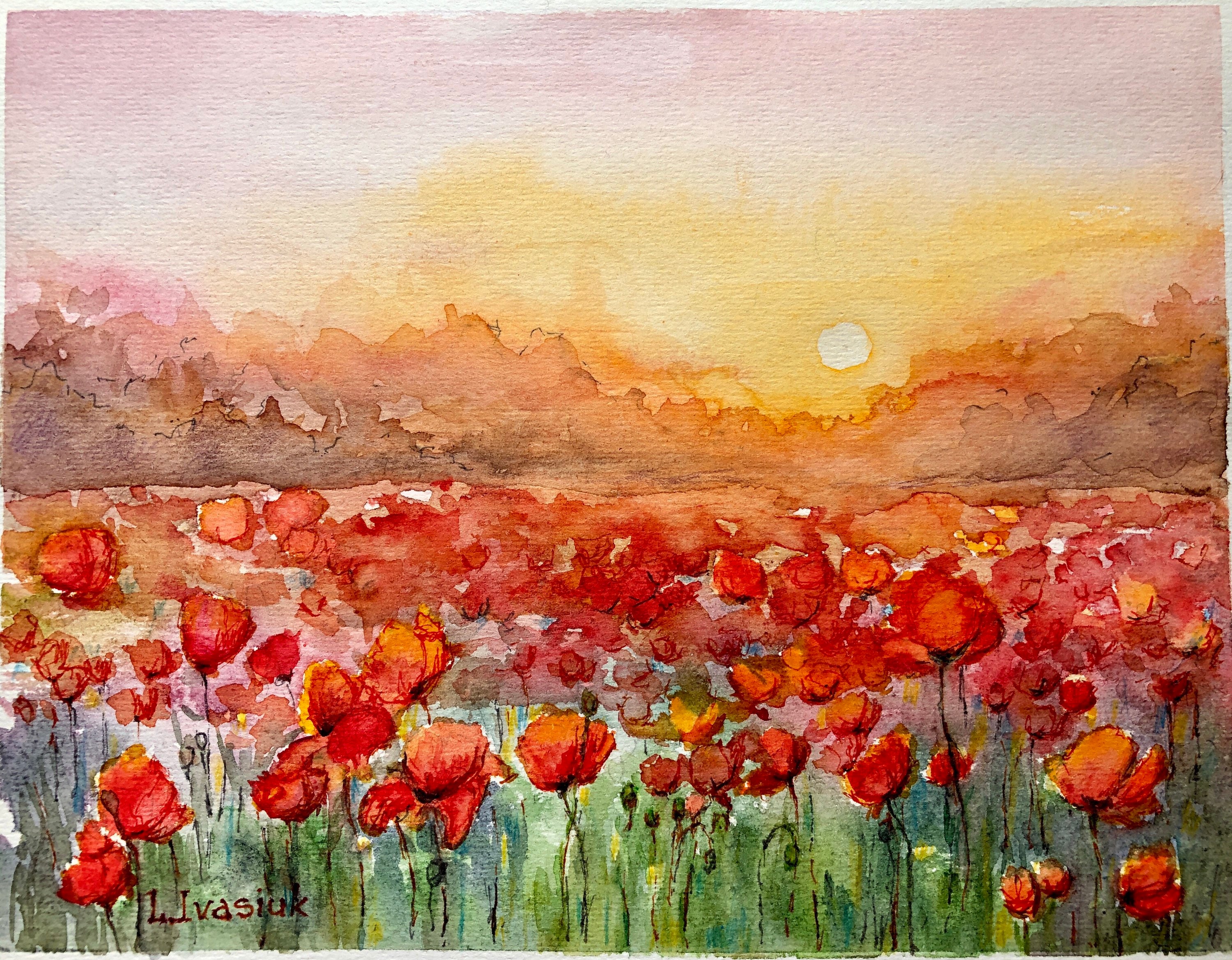 Tiny Poppy. Watercolor art for sale