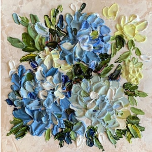 Pintura de flores de hortensia Pintura al óleo texturizada Impasto Arte original Pintura floral pequeña