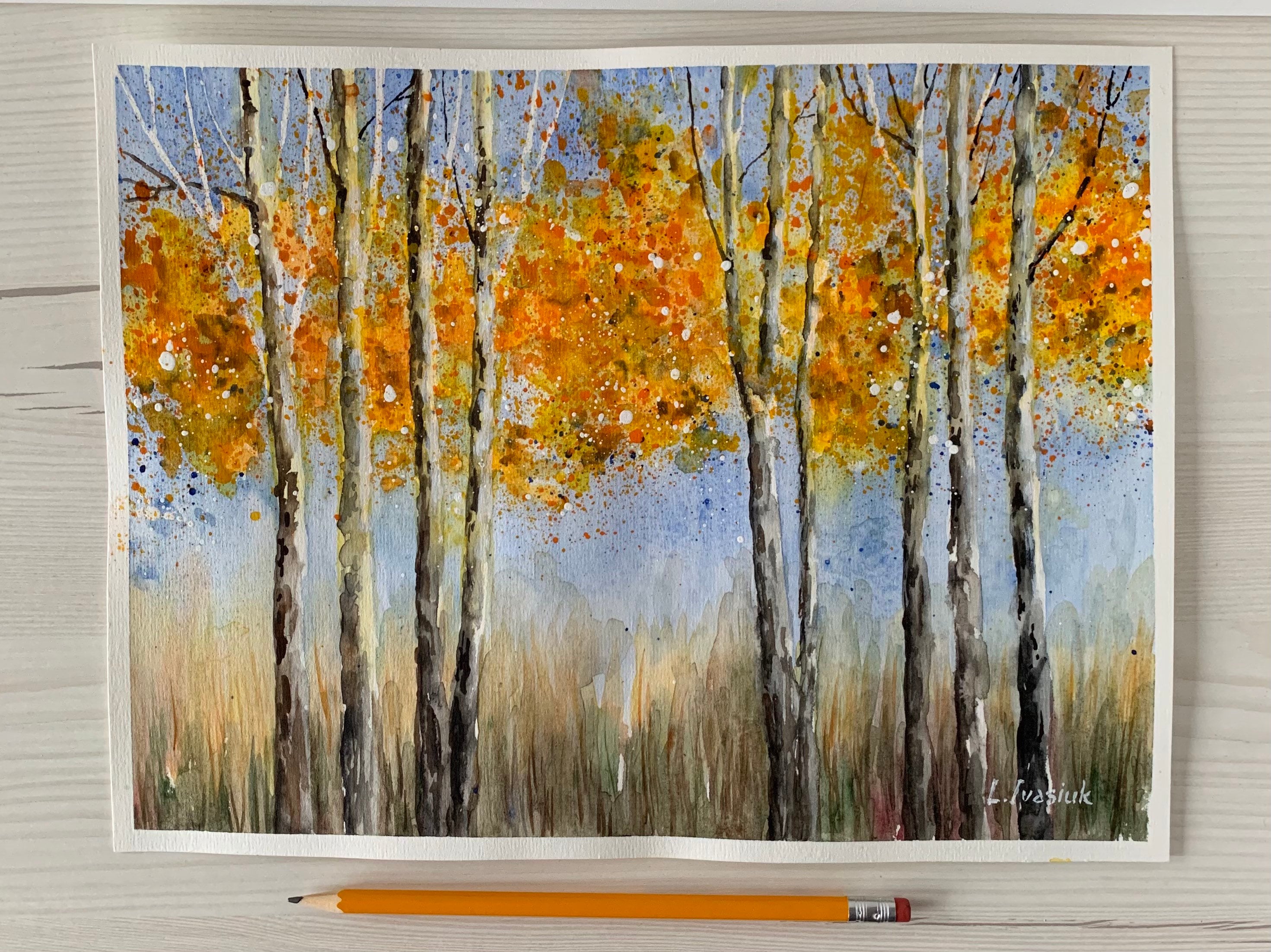Fall Landscape Painting Aspen Trees Painting Original Watercolor ...