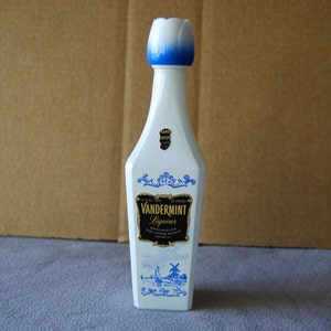 Vintage Vandermint Liqueur Bottle, White and Blue Bottle, Collectible! Bar Decor!