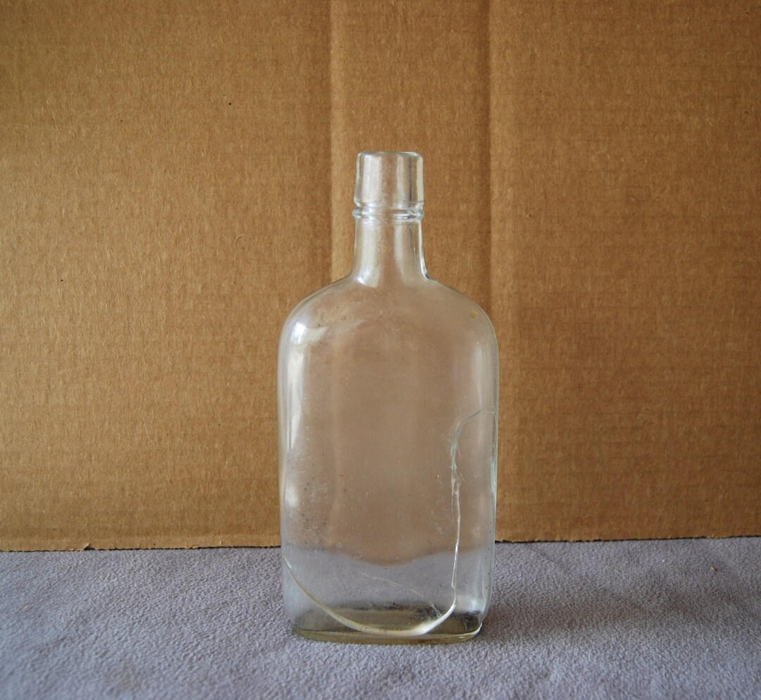Vintage Clear Glass Bottle, Flask Shaped Bottle, Farmhouse Decor Etsy