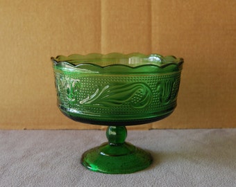 Vintage Green Glass Compote, Flower Vase, Candy Dish, Trinket Dish, Pedestal Dish, EO Brody Co., Home Decor!