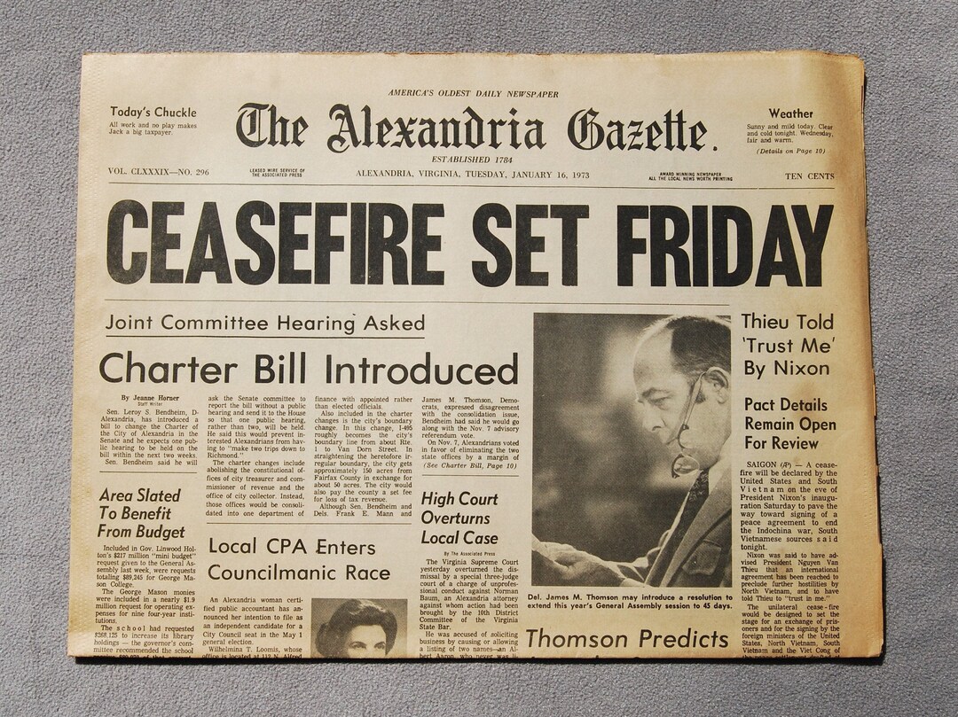 The Alexandria Gazette Vintage Newspaper January 16 1973 Etsy