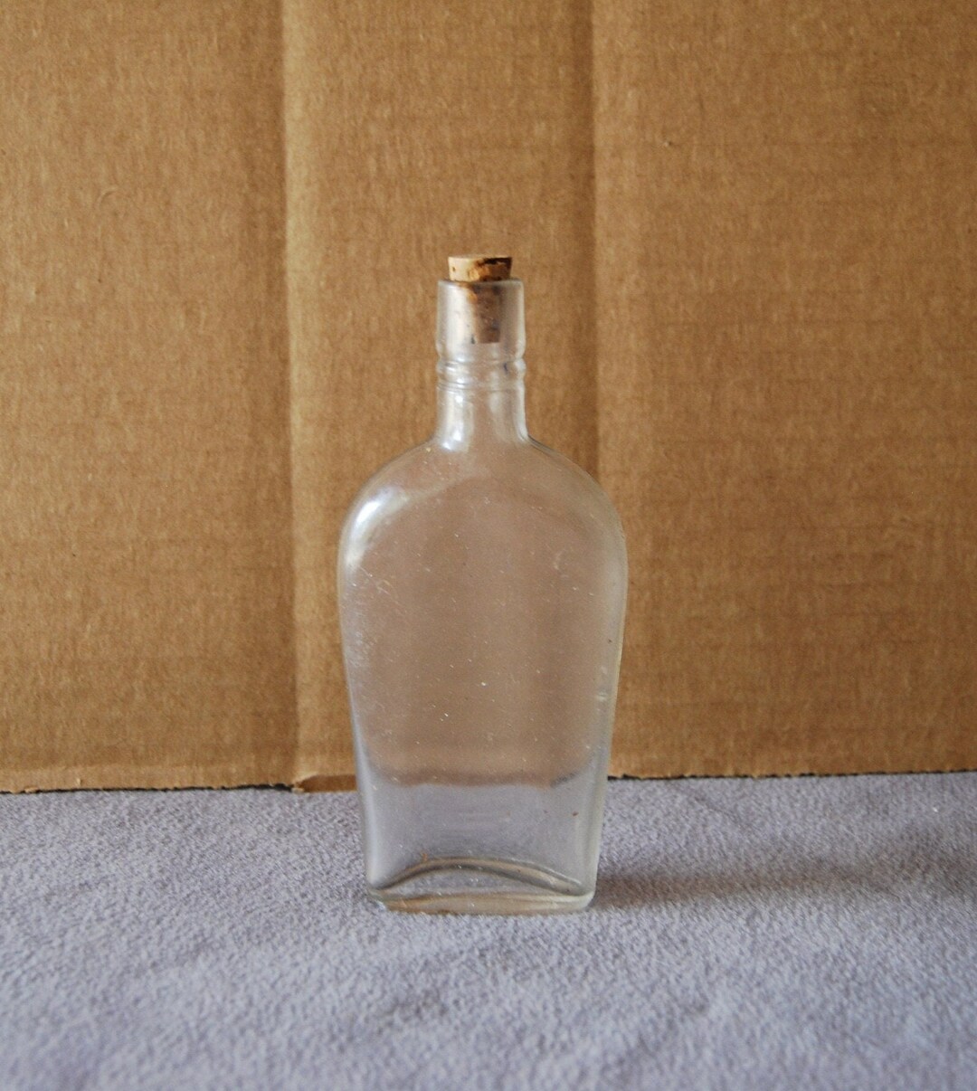 Vintage Glass Bottle Clear Glass Bottle Flask Style Bottle Etsy