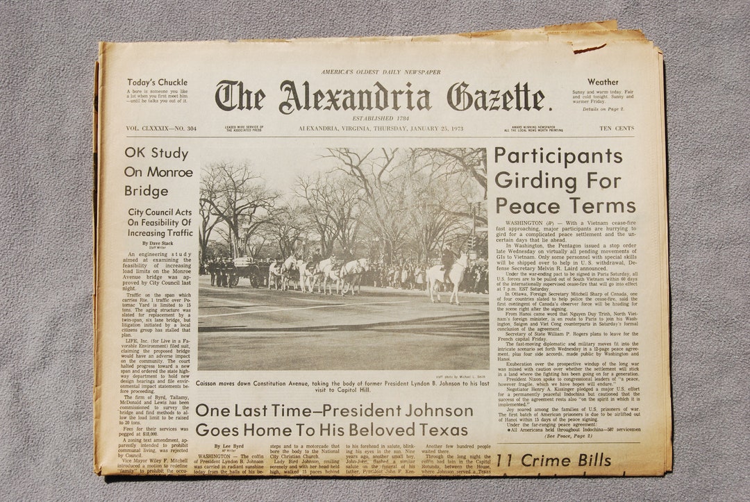 Vintage Newspaper Alexandria Gazette January 25 1973 Etsy