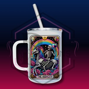 Vaso esmerilado / Vaso esmerilado con asa / The Audactiy / Vasos con cartas del tarot / Vasos con cartas del tarot / Vasos únicos / Vasos