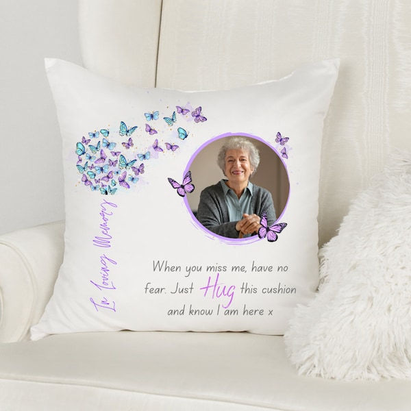 Cushion| In loving memory | Memorial cushion with photo | Butterfly memorial design | always loved and remembered | Memory cushion |