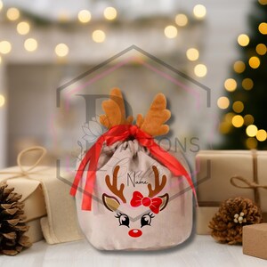 Bolsa de regalo de Navidad personalizada / Bolsa de reno de Navidad / Mini bolsa de golosinas / Mini bolsa de regalo de Navidad / Bolsa de regalo con nombre / Personalizada