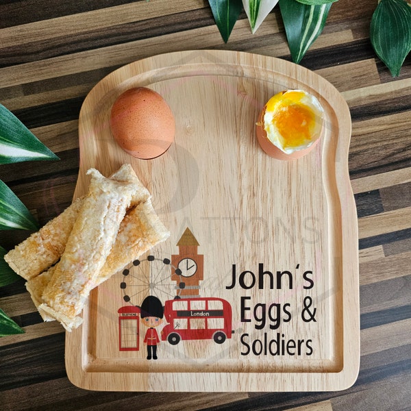 Personalized Egg and Soldiers Breakfast Board - Rubberwood Tray