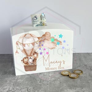 Hucha / Hucha de madera / Primera hucha / Hucha personalizada / Ahorros / Diseños de animales de safari / Regalo de cumpleaños / Regalo único