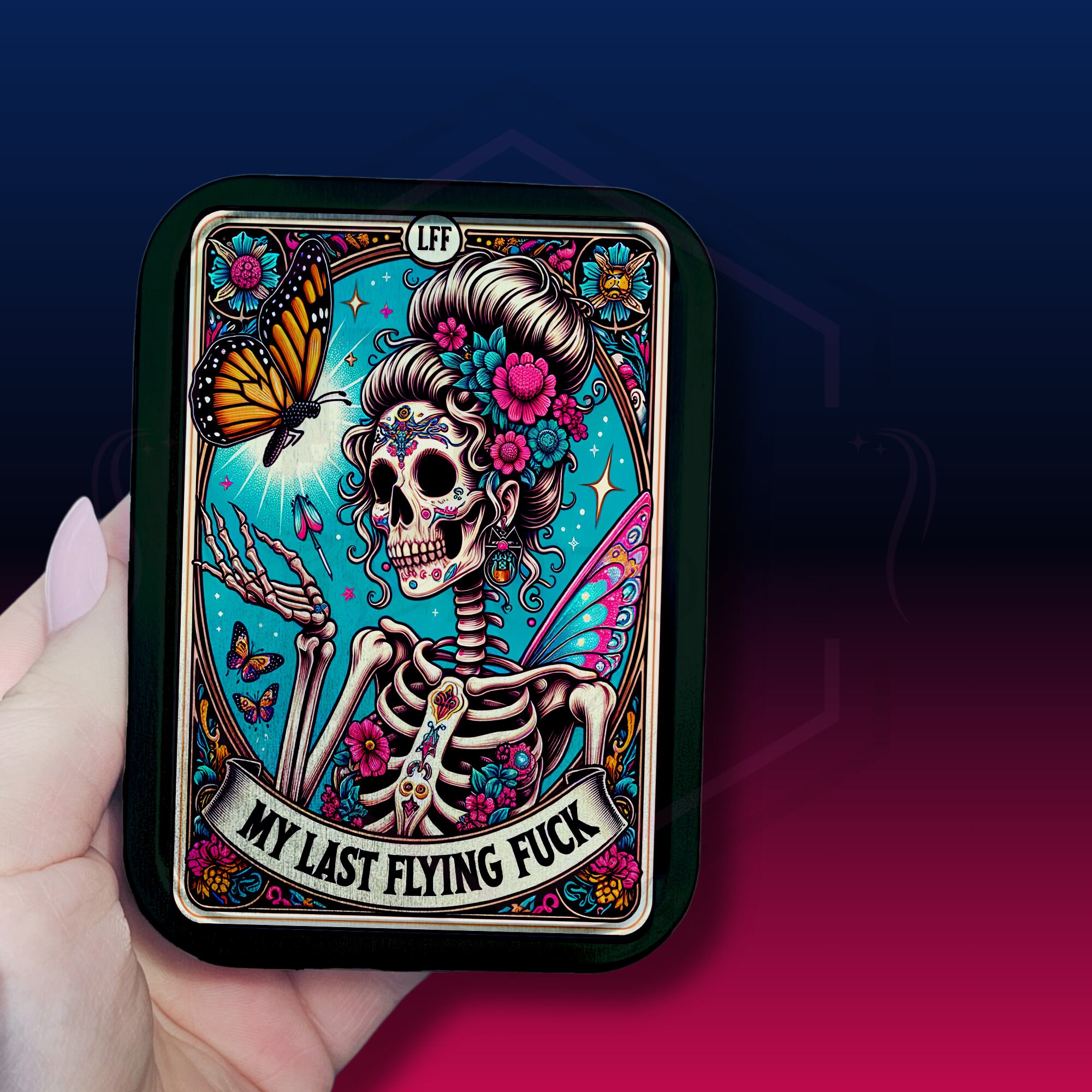 Skull Tobacco Tin: Sassy Souls Collection, Gold or Silver, 2oz