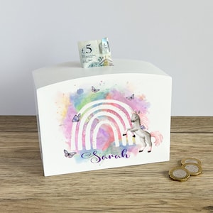 Hucha de unicornio personalizada / Hucha infantil / Hucha de madera / Hucha de unicornio personalizada / Idea de regalo para niños / Hucha