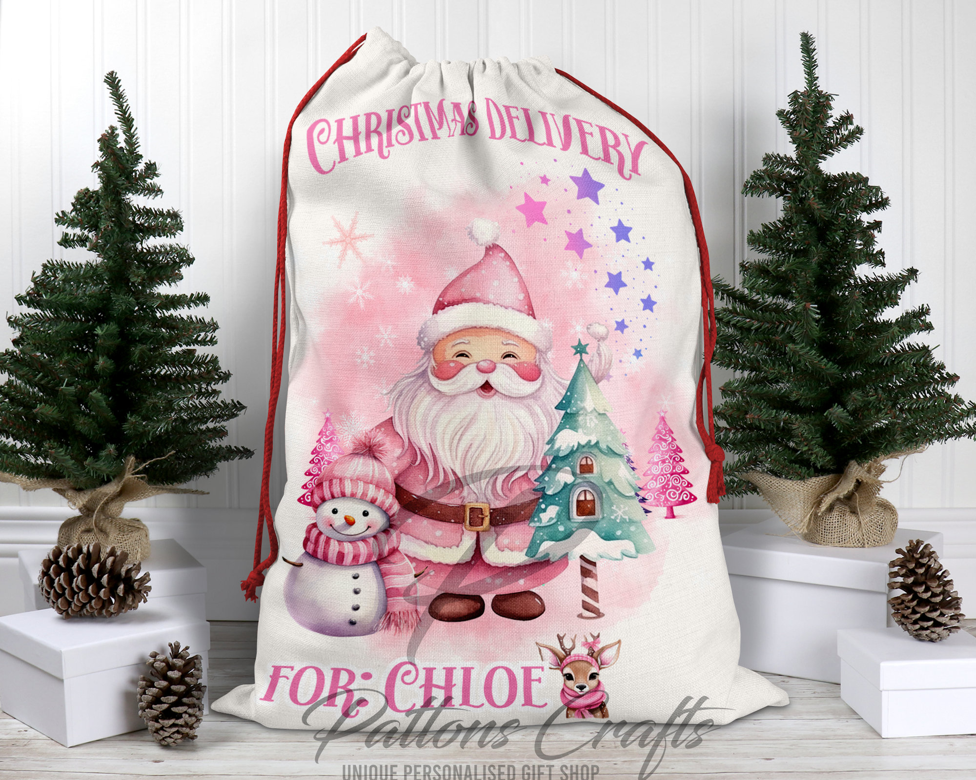 Personalized Santa Sack: Pink Christmas Delivery Gift Bag
