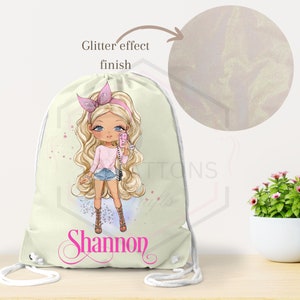 Kordelzugbeutel | Personalisierte Name Glitter Tasche | Mädchen Schwimmtasche | Schultüte| Zurück in die Schule | Pe Tasche | Maßgeschneiderte Tasche