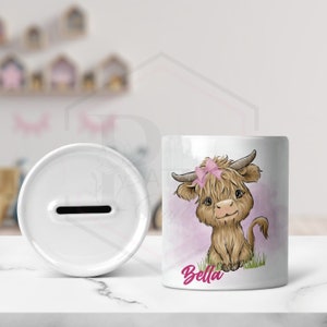 Personalised Ceramic Money box | Highland cow money box | Piggy Bank | Savings Jar | Custom money box | Ceramic money pot
