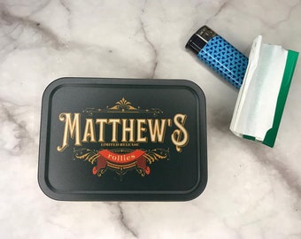 Tobacco tin, mint tin, rollie tin, personalised large Tobacco tin, personalised cigarette case, Tobacco tin organiser | Compartment tin