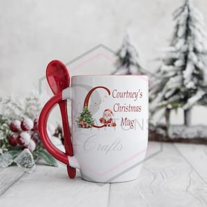 Personalized Christmas Mug with Spoon: Initial & Name Ceramic Mug