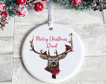 Deer Christmas Ceramic Decoration, Personalised Christmas Tree bauble, Keepsake Ornament