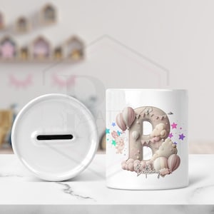 Personalized Ceramic Money Pot: Initial & Name, Rabbit Design