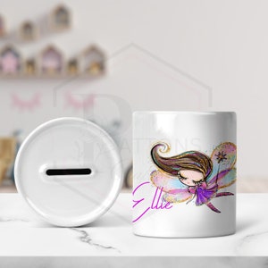 Personalized Fairy Money Box: Ceramic Piggy Bank, Custom Name