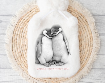 Personalized Penguin Hot Water Bottle: Super Soft 2L Rubber Bottle