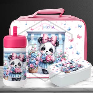 Personalised Panda Lunch Box Set, Custom Name Lunch Bag| 12oz Thermal Bottle| Panda lunch bag | Panda lovers | Lunch bag set |Cute lunch set