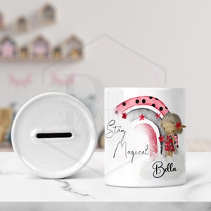 Personalized Ladybug Money Pot: Ceramic Rainbow Piggy Bank