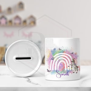 Personalized Unicorn Rainbow Money Pot: Ceramic Piggy Bank