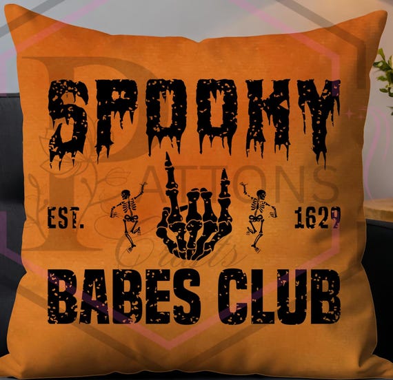 ブラウン ベルベット ハロウィン クッション オレンジベルベットのハロウィンクッション：Spooky Babes Club Decor