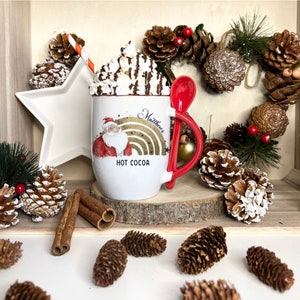 Personalized Christmas Mug: Luxury Hot Cocoa Ceramic Mug with Spoon